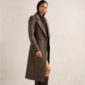 Ever New Glen Plaid Long Trench Coat in Brown